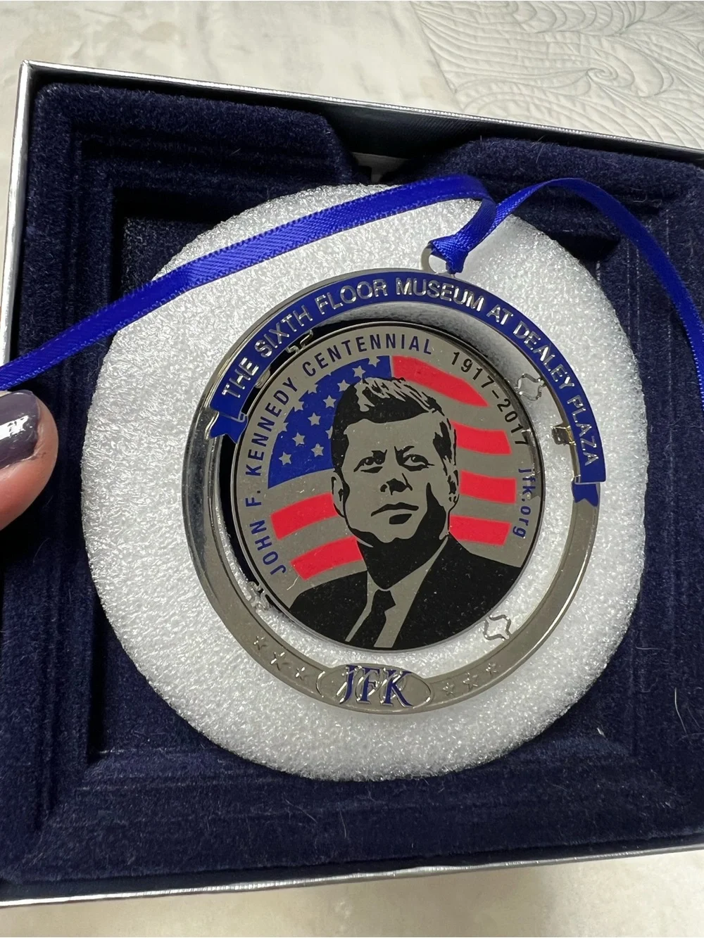 John F. Kennedy Centennial Ornament - Patriotic Red, Blue & Silver